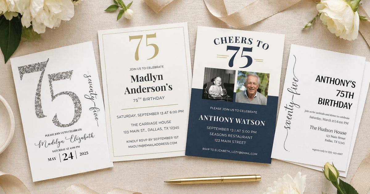 75th Birthday Party Themes for Every Personality (+ Matching Invitations)