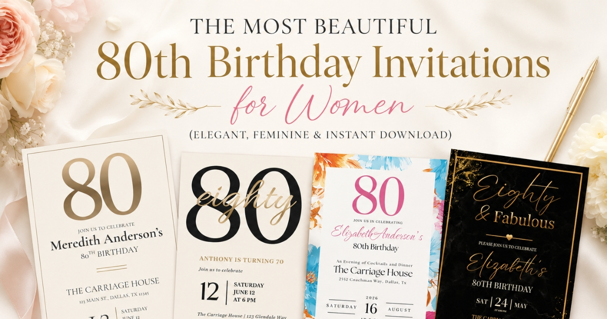 The Most Beautiful 80th Birthday Invitations for Women (Elegant, Feminine & Instant Download)
